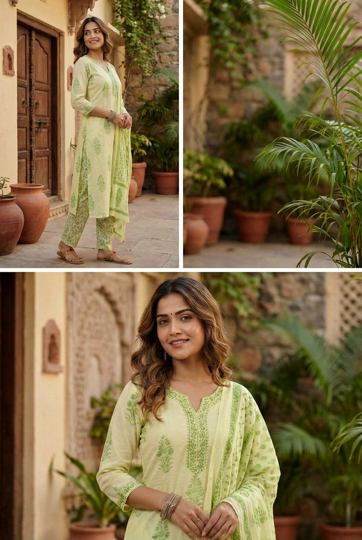 Pista Cotton Thread Embroidery Suit Set