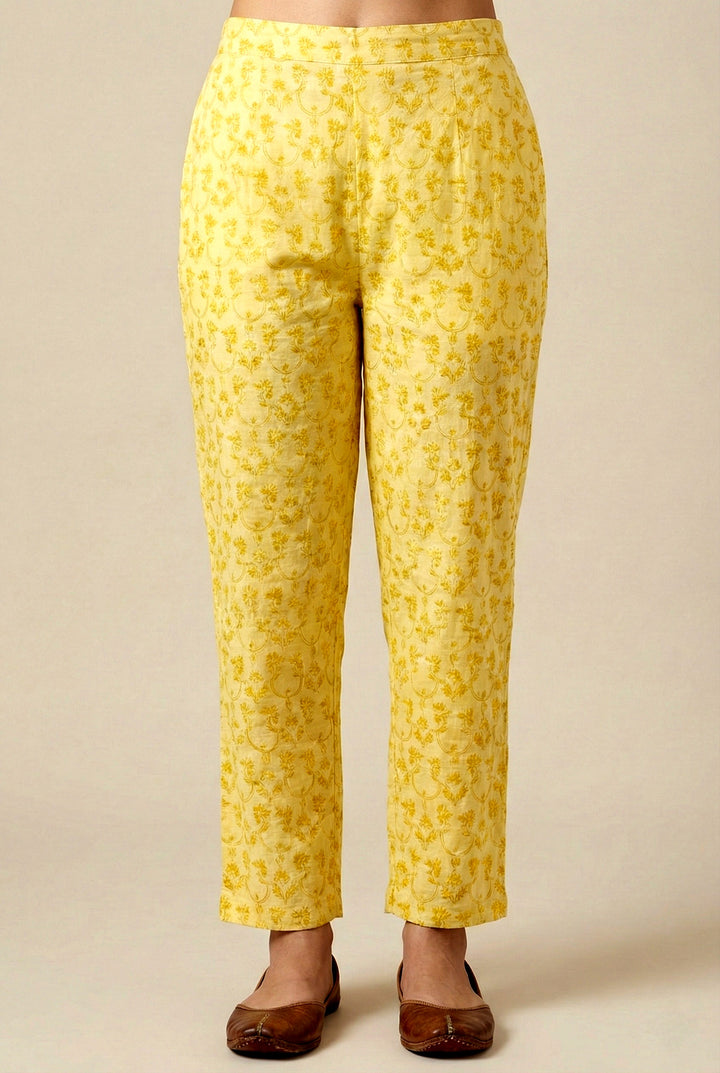 Yellow Cotton Sequins And Hand Embroidered Three Piece Set