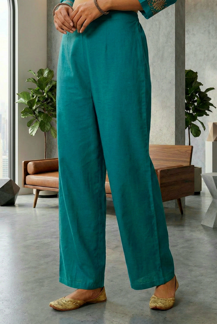 Ferozi Silk Floral Aari Embroidered Two Piece Set