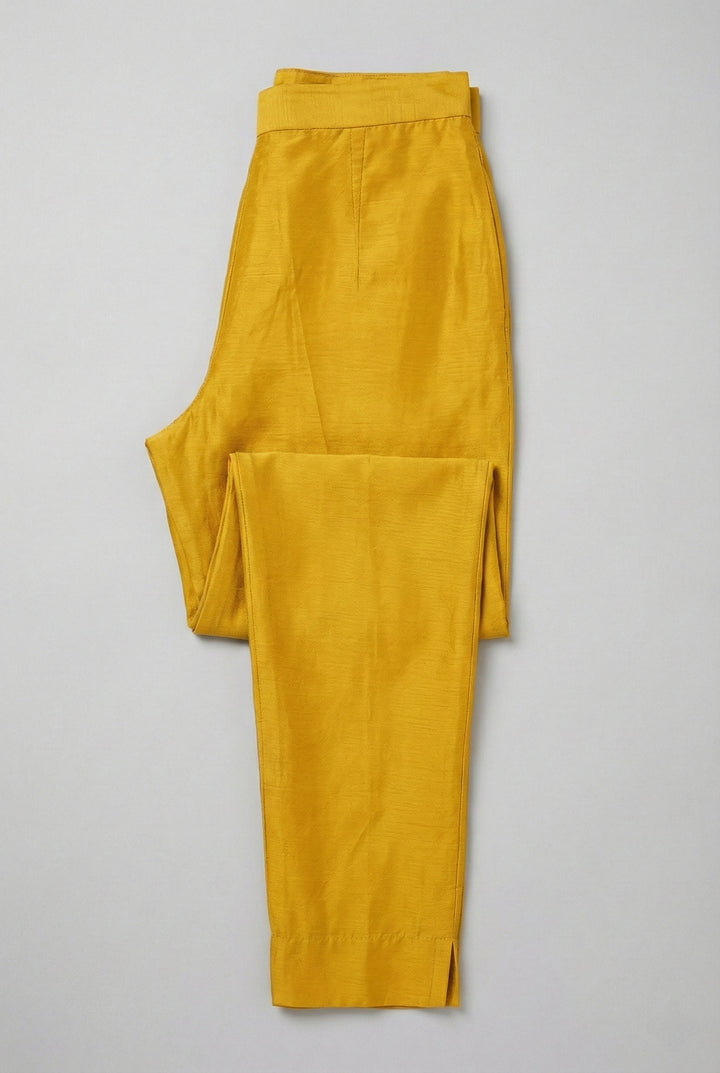 Mustard Silk Floral Aari Embroidered Two Piece Set