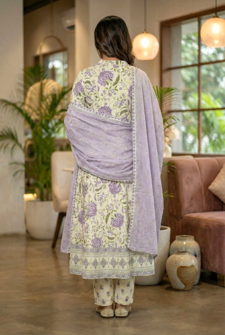 Lavender Cotton Floral Digital Printed Suit Set