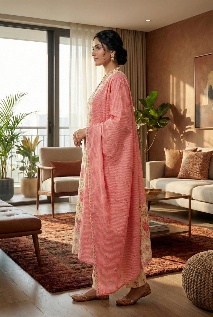 Rose Cotton Floral Printed Three Piece Set