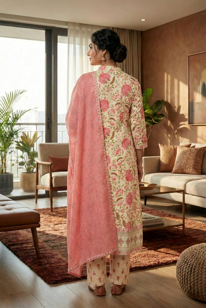 Rose Cotton Floral Printed Three Piece Set