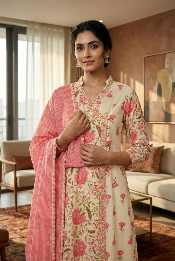 Rose Cotton Floral Printed Three Piece Set