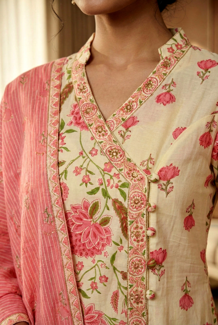 Rose Cotton Floral Printed Three Piece Set