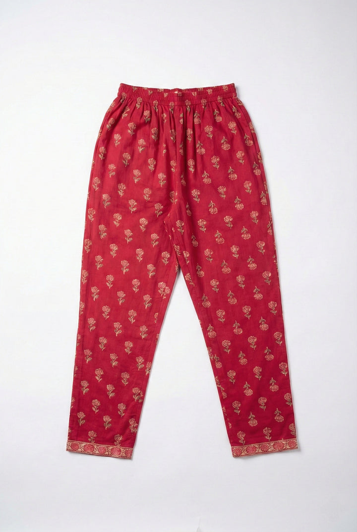 Magenta Cotton Thread Embroidery Suit Set