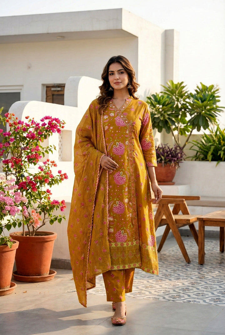 Gold Cotton Thread Embroidery Suit Set