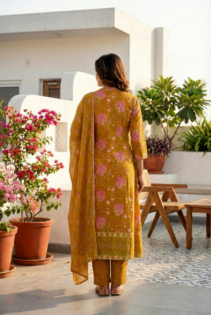 Gold Cotton Thread Embroidery Suit Set
