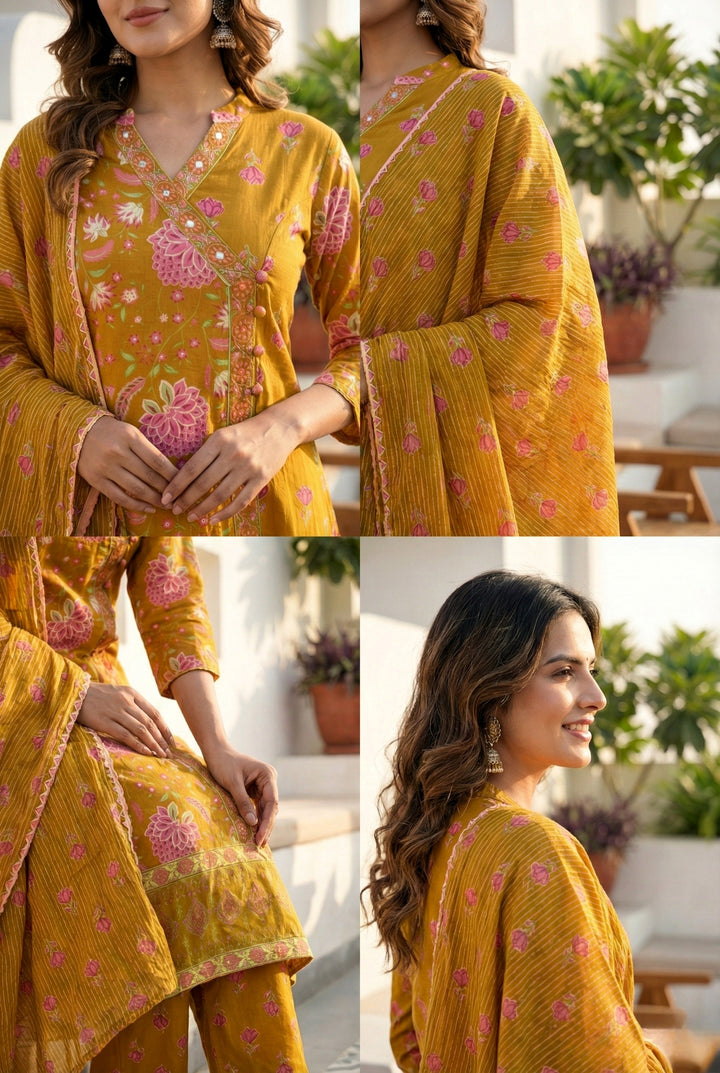 Gold Cotton Thread Embroidery Suit Set