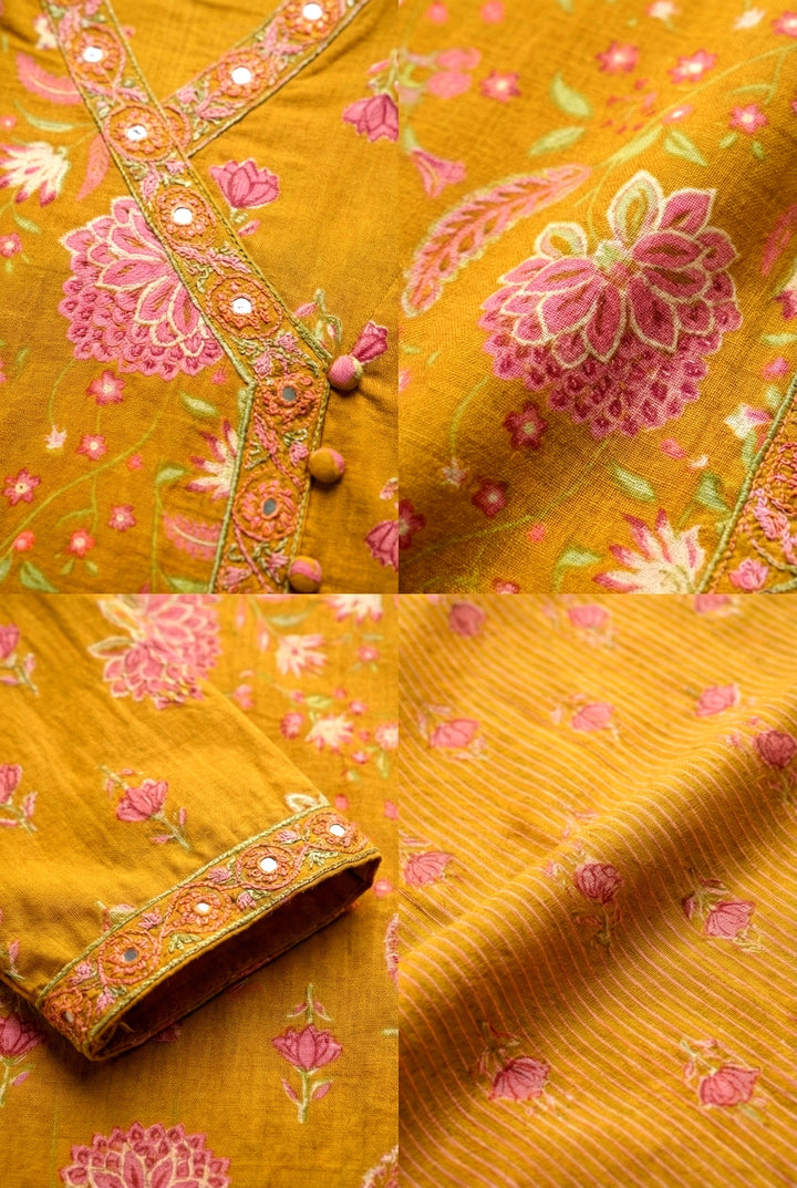 Gold Cotton Thread Embroidery Suit Set