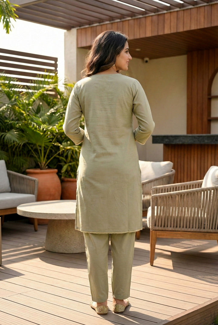 Light Grey Muslin Hand Embroidered Two Piece Set