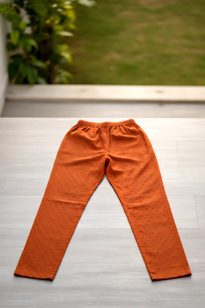 Rust Cotton Sequins And Mirror Embroidered Suit Set