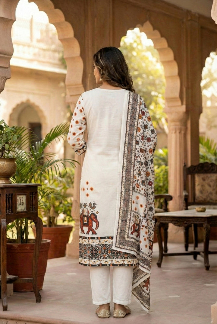 White Silk Hand Embroidery Three Piece Set