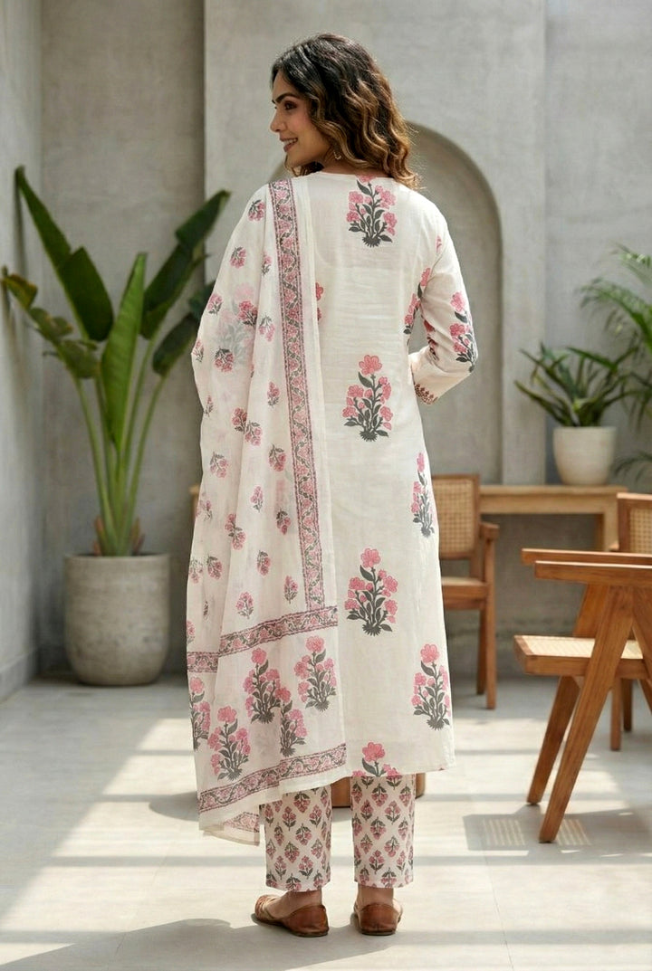 Coral Cotton Floral Digital Printed Three Piece Set