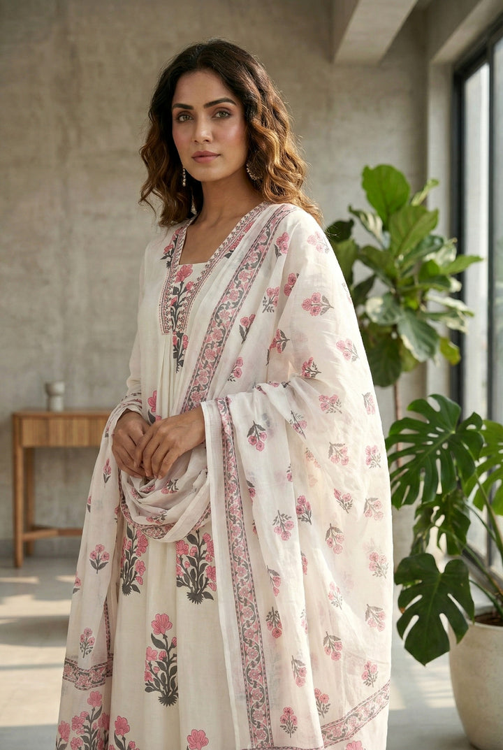 Coral Cotton Floral Digital Printed Three Piece Set