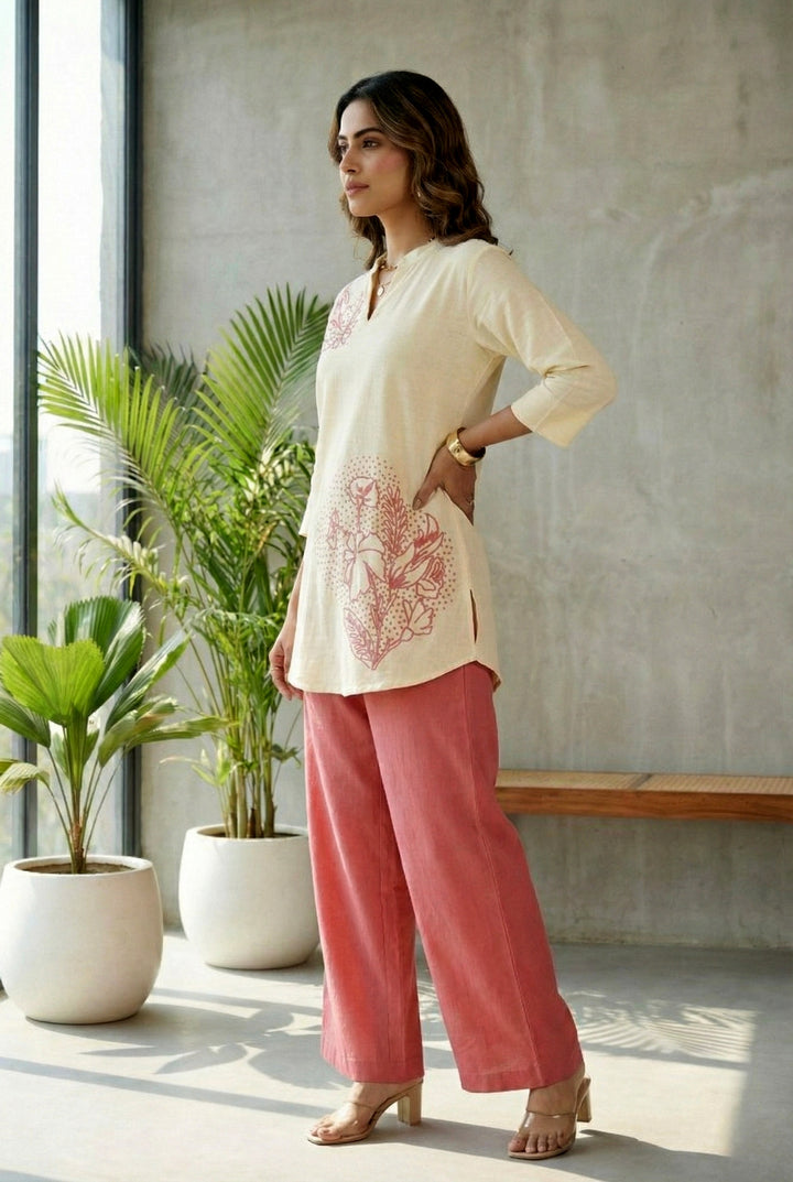 Onion Cotton Floral Thread Embroidery Two Piece Set