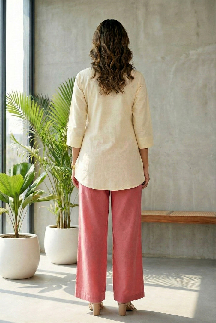 Onion Cotton Floral Thread Embroidery Two Piece Set