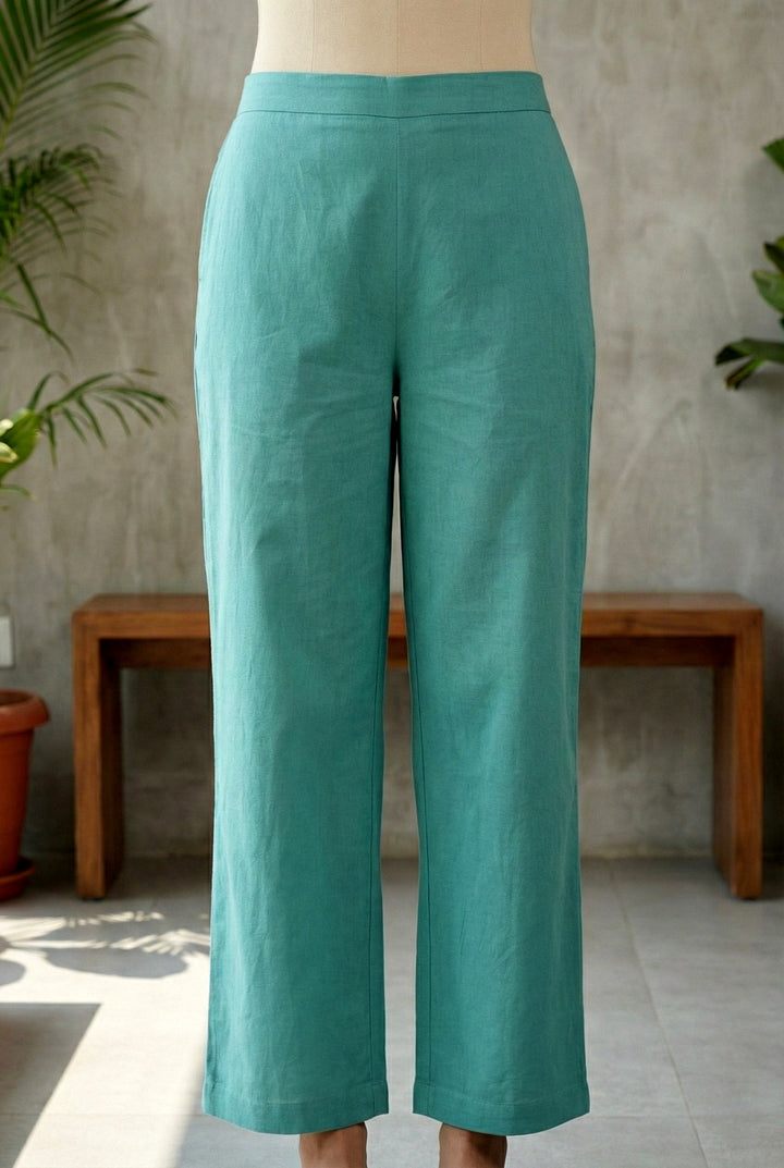 Sea Green Cotton Floral Thread Embroidery Two Piece Set