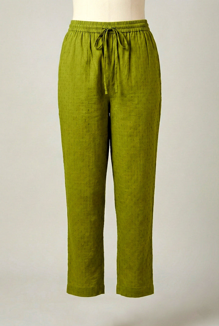 Green Cotton Thread Embroidered Three Piece Set