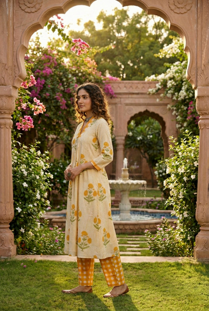 Mustard Cotton Striped Two Piece Set