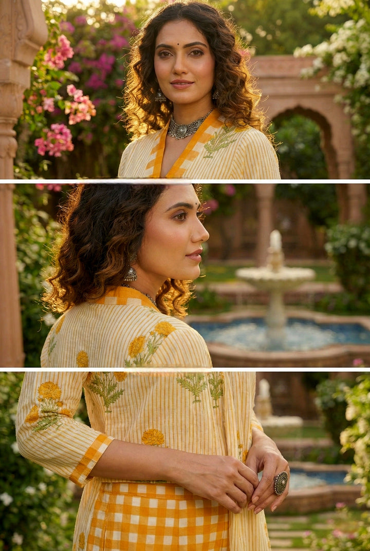 Mustard Cotton Striped Two Piece Set