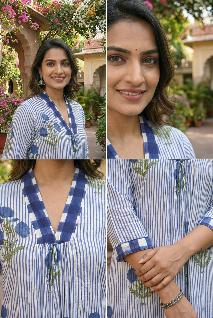 Indigo Cotton Striped Two Piece Set