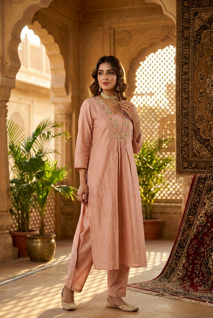 Peach Muslin Two Piece Set