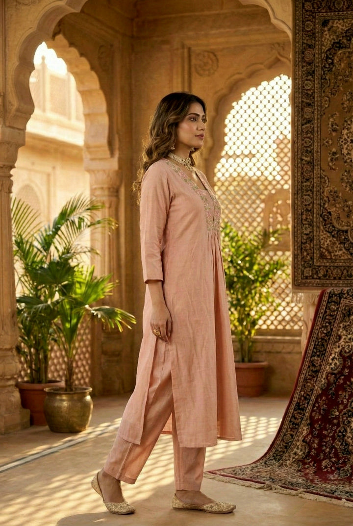 Peach Muslin Two Piece Set