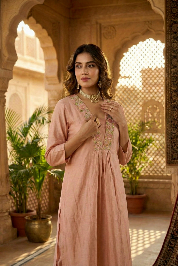 Peach Muslin Two Piece Set