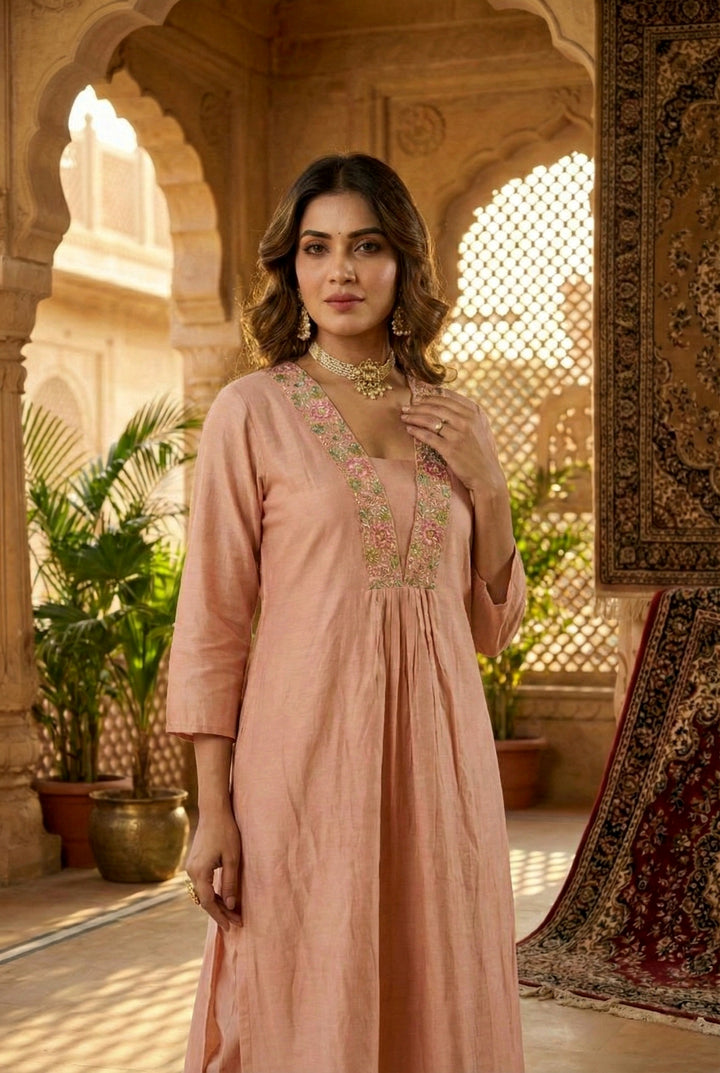 Peach Muslin Two Piece Set