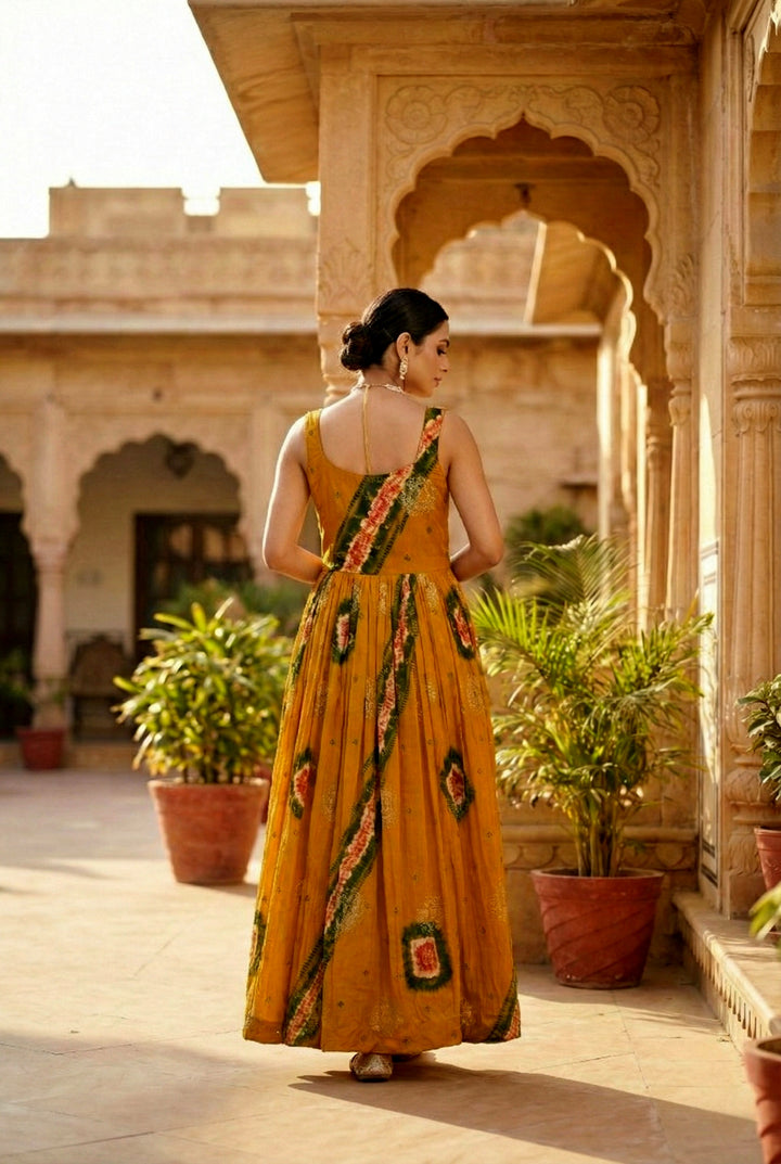 Gold Chinon Beads And Stone Embroidery Dress