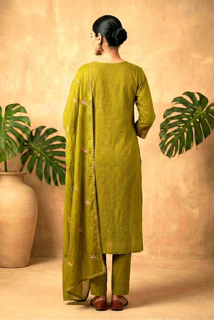 Mehadi Green Cotton Digital Printed Three Piece Set