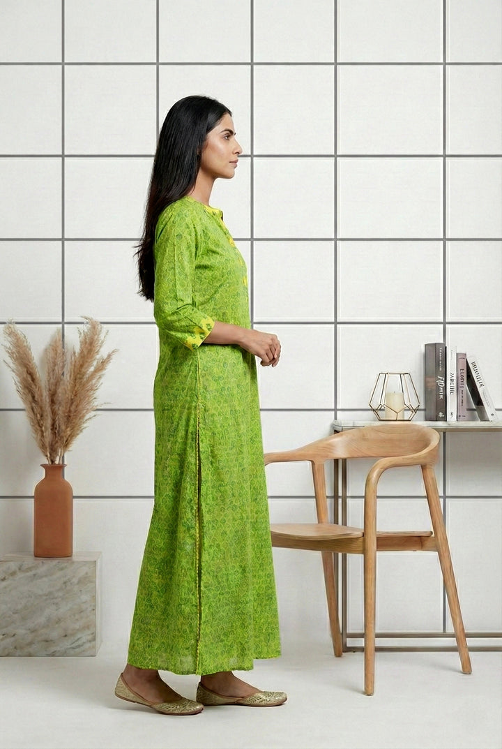 Green Cotton Floral Printed Dress