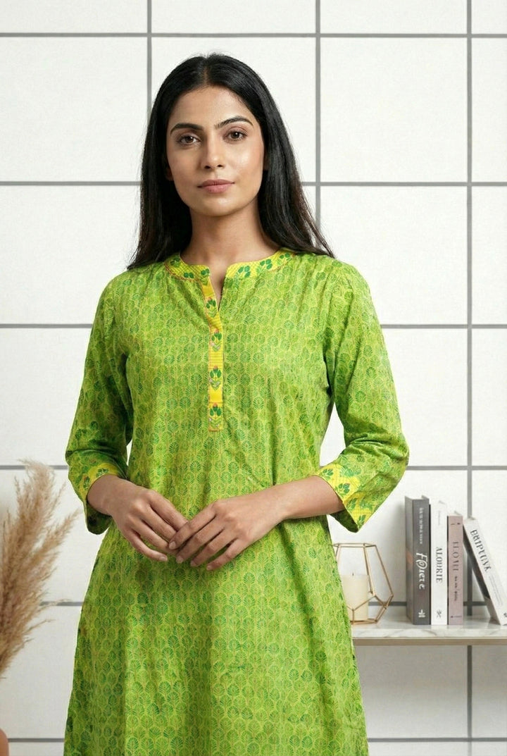 Green Cotton Floral Printed Dress