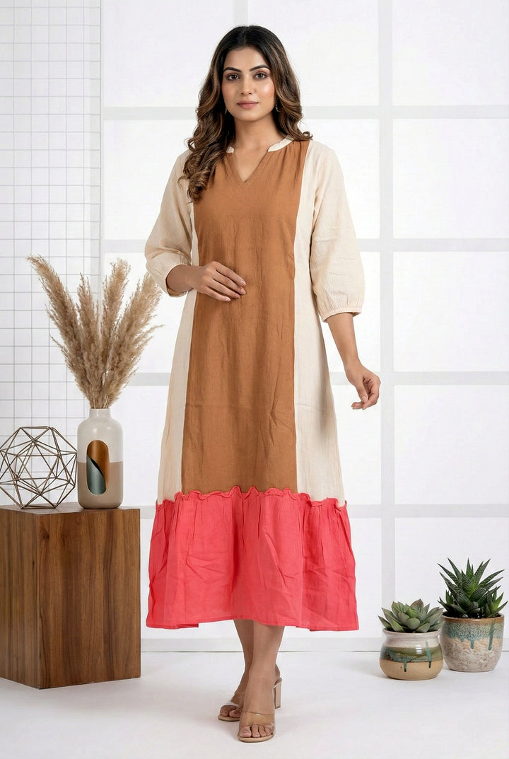 Cream Rayon Solid Printed Kurta