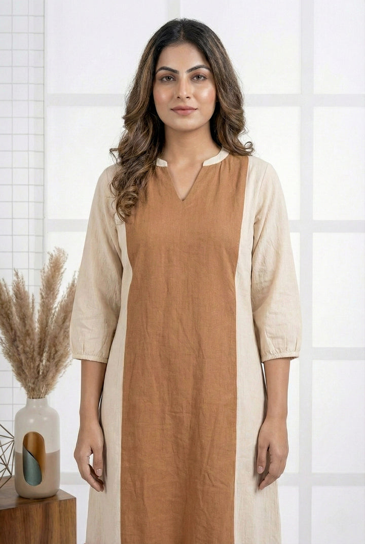 Cream Rayon Solid Printed Kurta