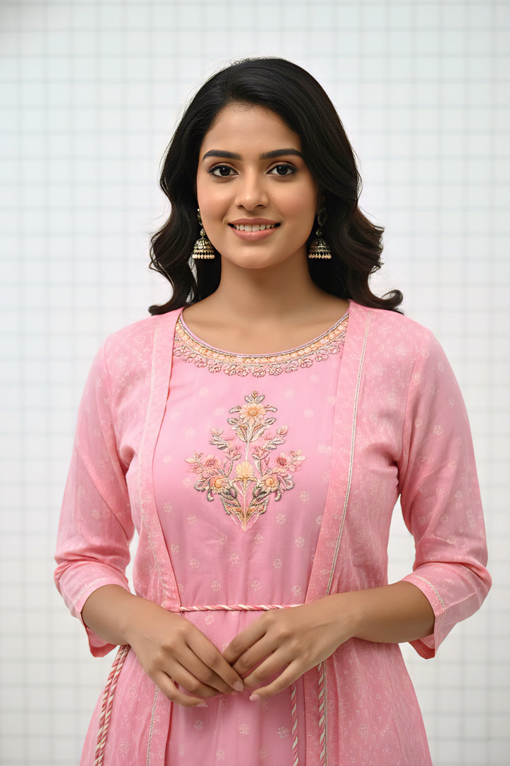 Pink Cotton Hand Thread Embroidery Dress