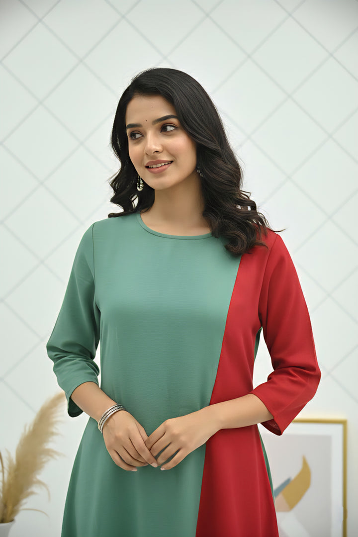 Green Georgette Solid Printed Kurta