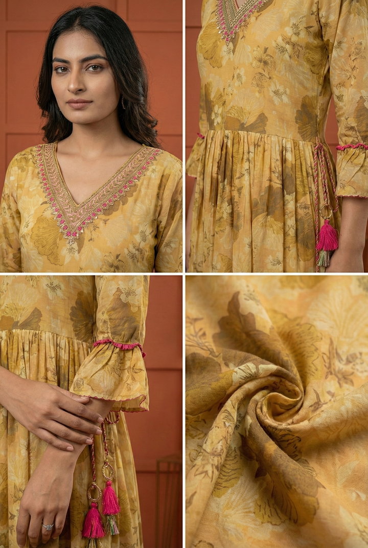 Beige Georgette Zari Embroidery Long Dress