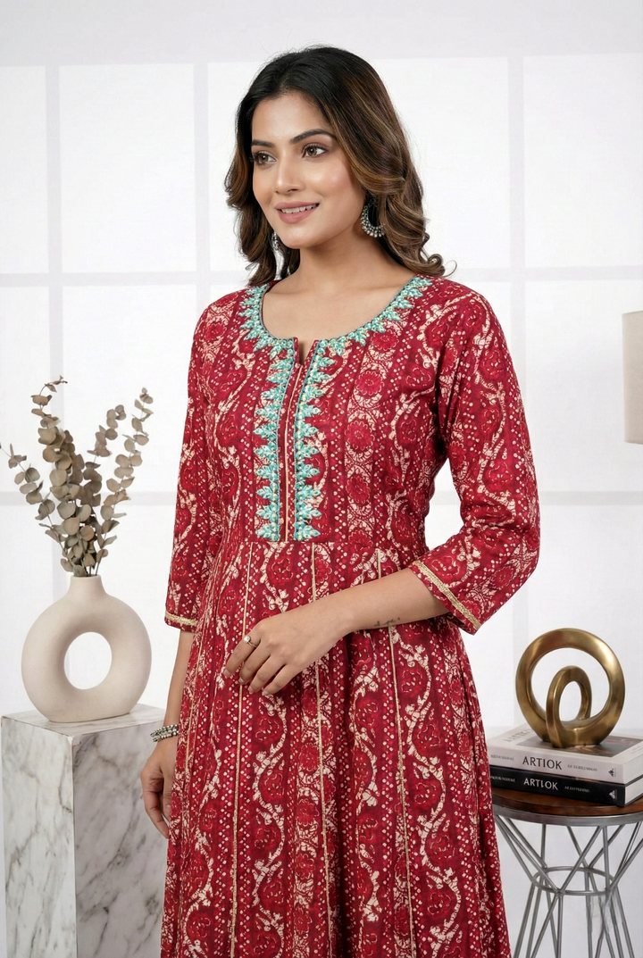 Magenta Rayon Printed Long Dress