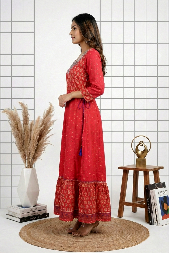 Rani Pink Muslin Beads And Floral Embroidery Dress