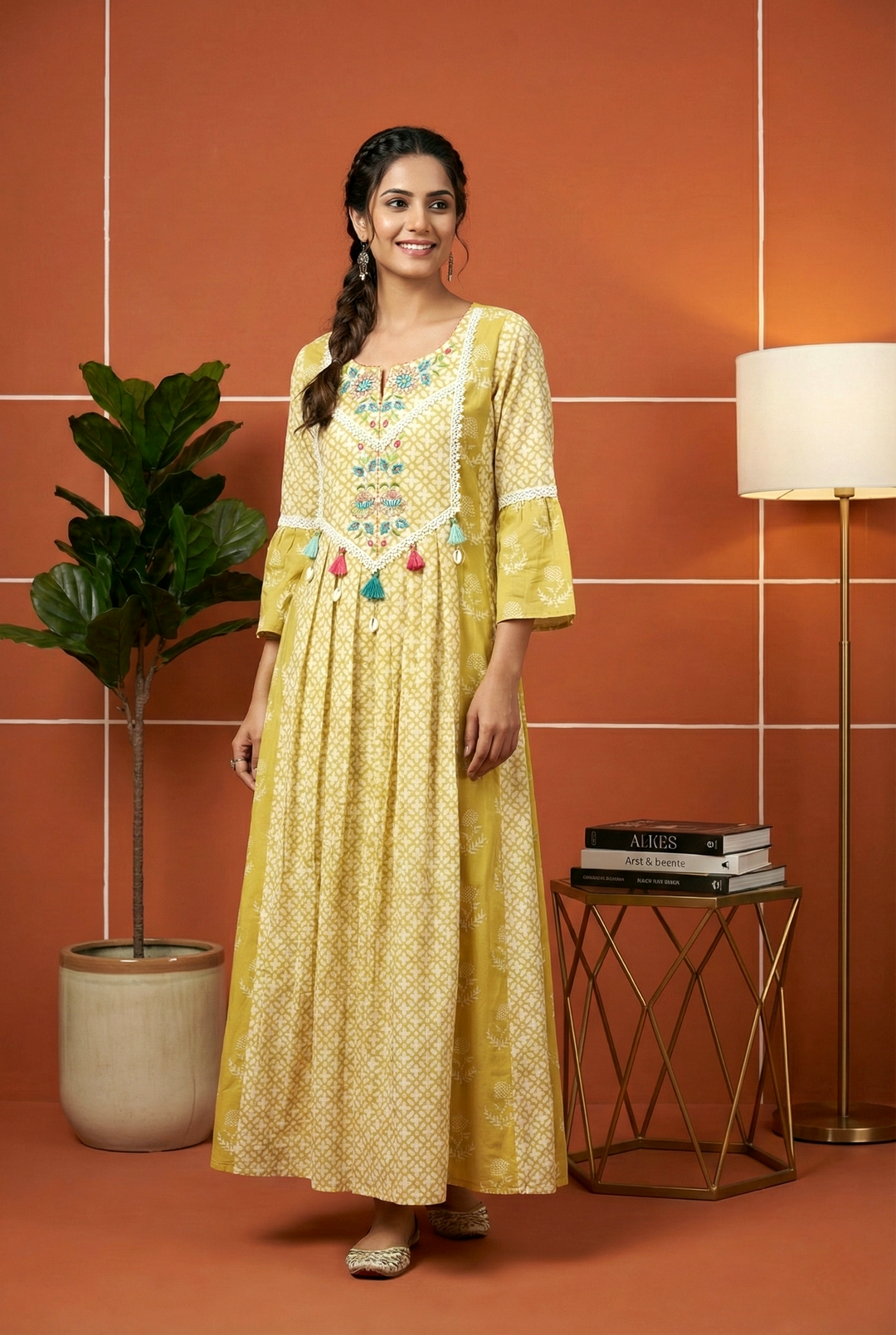Neerus Green Ethnic Hand Embroidered Muslin Maxi Dress for Festive Women Neerus India Neerus Green Ethnic Hand Embroidered Muslin Maxi Dress for Festive Women Neerus India