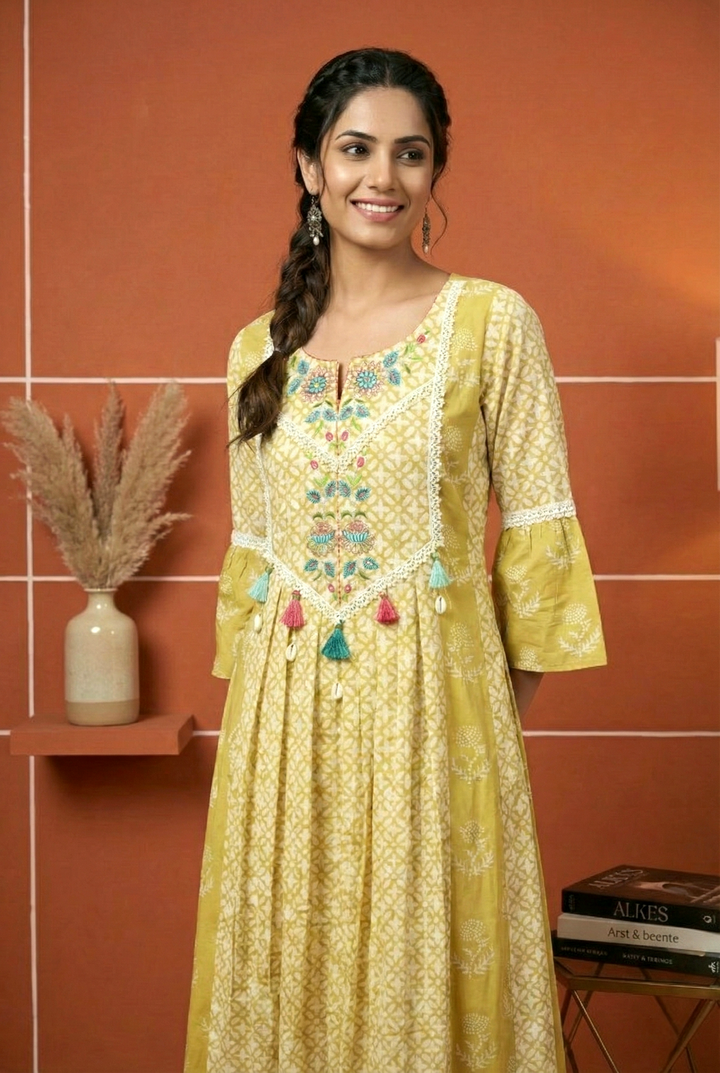 Green Muslin Hand Embroidery Dress