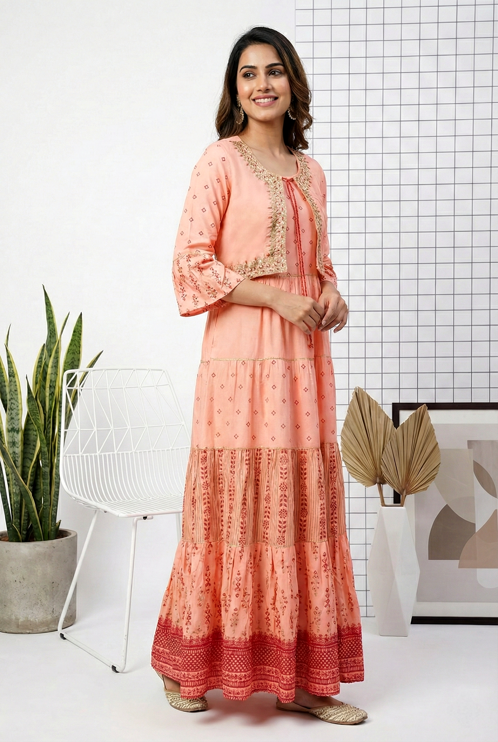 orange georgette dress Neerus Ethnic Hand Embroidered Maxi for Festive Wedding Women – Neerus India Dresser | Chest Clearances a faux wrap tie style:classic Size:39 EU | 8 US