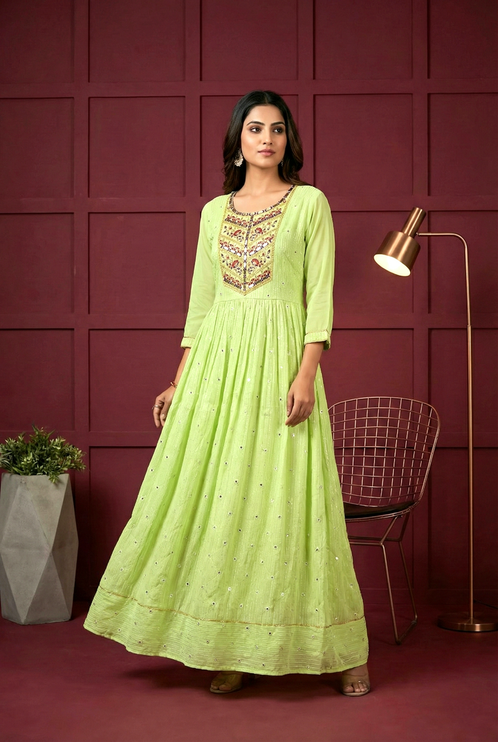 Pista Georgette Hand Embroidery Long Dress