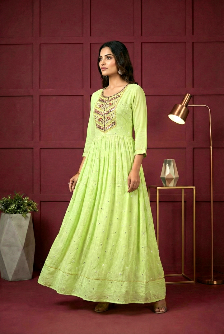 Pista Georgette Hand Embroidery Long Dress