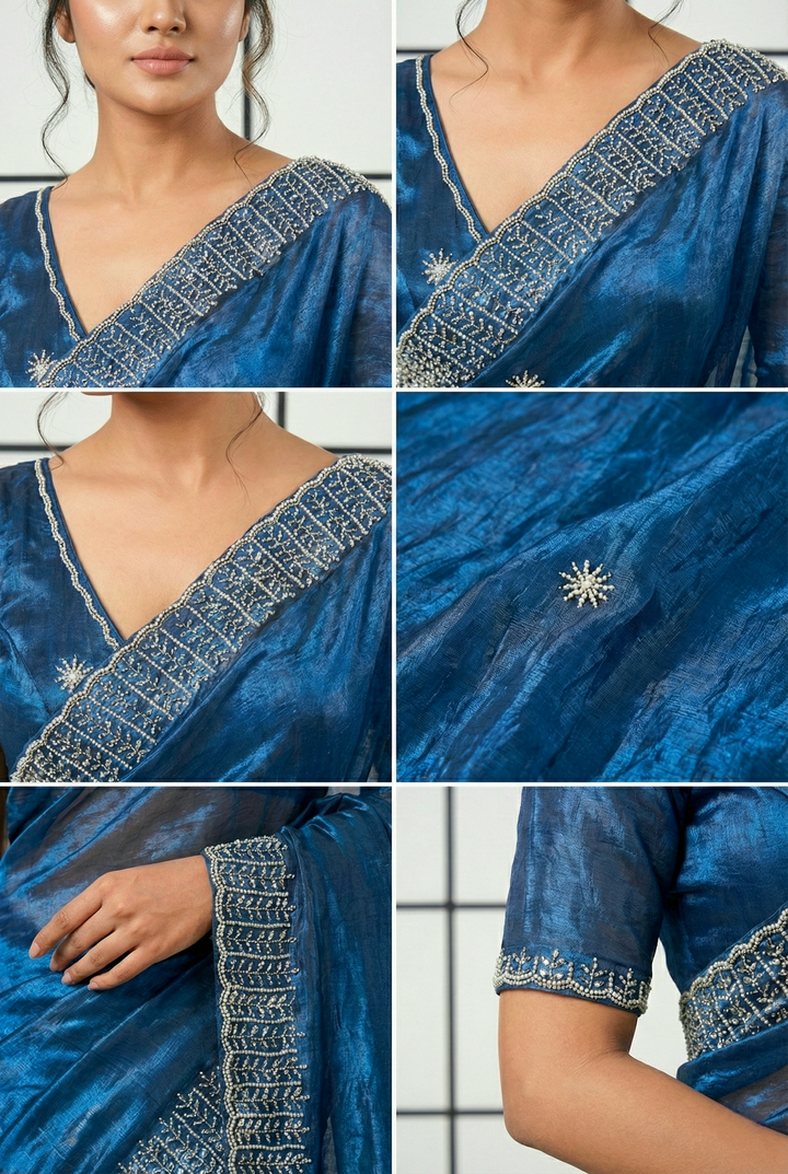 Peacock Jimmy Choo Stone Embroidery Saree