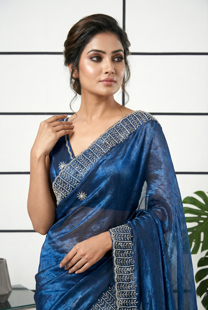Peacock Jimmy Choo Stone Embroidery Saree