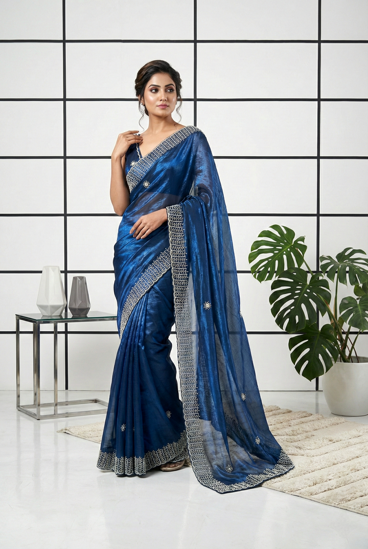 Peacock Jimmy Choo Stone Embroidery Saree