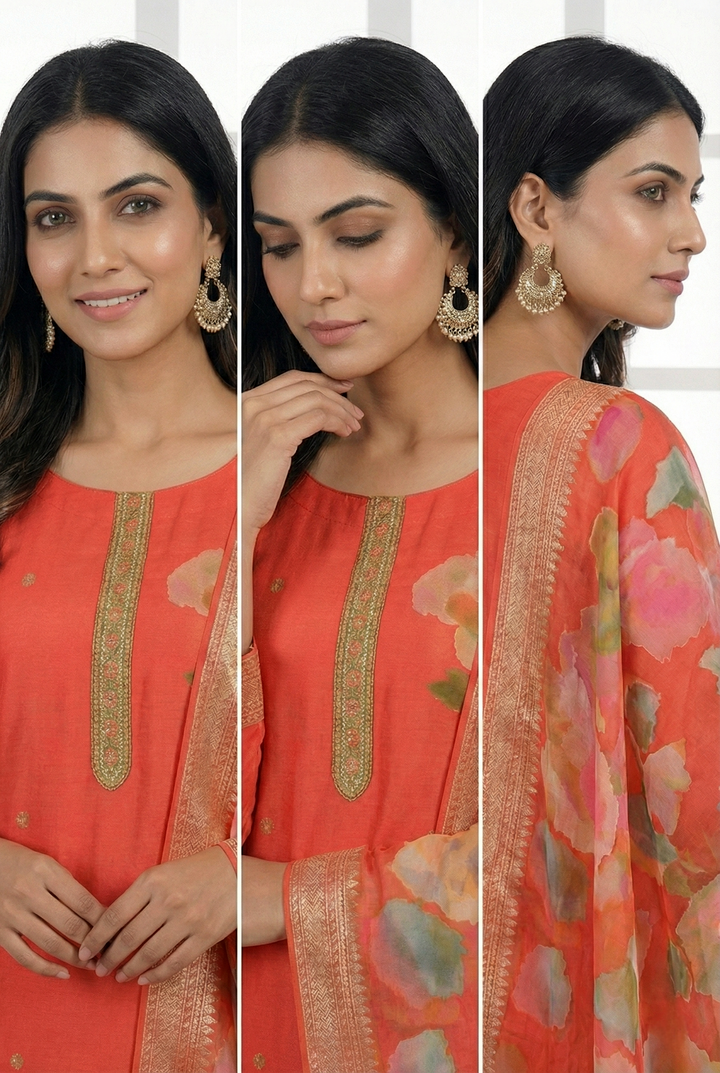 Red Georgette Floral Printed Three Piece Set